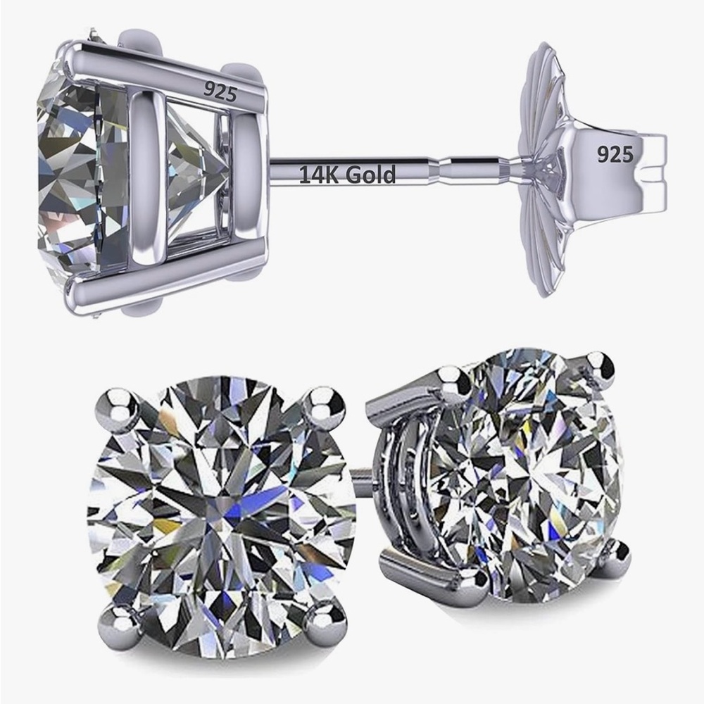 14K Solid Gold Post Made with Swarovski Zirconia Simulated Diamond Stud Earrings